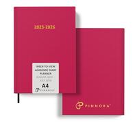 Pinnora A4 Red Academic Diary 2025-2026 Week to View, Hard Cover, August - July Dated Academic Planner, Ideal Student & Teacher Planner 2025-26, University, Revision, Study, To-Do Lists