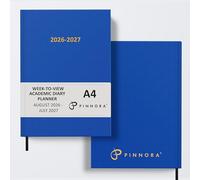 Pinnora A4 Royal Blue Academic Diary 2026-2027 Week to View, Hard Cover, August - July Dated Academic Planner, Ideal Student & Teacher Planner 2026-27, University, Revision, Study, To-Do Lists