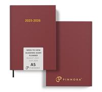 Pinnora A5 Burgundy Academic Diary 2025-2026 Week to View, Hard Cover, August - July Dated Academic Planner, Ideal Student & Teacher Planner 2025-26, University, Revision, Study, To-Do Lists