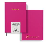 Pinnora A5 Deep Pink Academic Diary 2025-2026 Day per Page, Hard Cover, August - July Dated Academic Planner, Ideal Student & Teacher Planner 2025-26, University, Revision, Study, To-Do Lists
