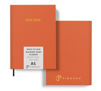 Pinnora A5 Orange Academic Diary 2025-2026 Week to View, Hard Cover, August - July Dated Academic Planner, Ideal Student & Teacher Planner 2025-26, University, Revision, Study, To-Do Lists