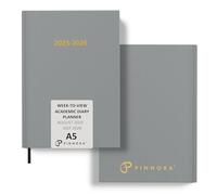 Pinnora A5 Slate Grey Academic Diary 2025-2026 Week to View, Hard Cover, August - July Dated Academic Planner, Ideal Student & Teacher Planner 2025-26, University, Revision, Study, To-Do Lists