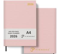 Pinnora Diary 2026 A4 Day Per Page, Pale Pink Year Planner Organiser 2026 Day Per Page, 2026 Planner, Home, School & Office, Hard Back 2026 Diaries, A5 & A4 2026 Diary in Day Per Page & Week To View
