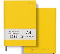Pinnora Diary 2026 A4 Day Per Page, Yellow Year Planner Organiser 2026 Day Per Page, 2026 Planner, Home, School & Office, Hard Back 2026 Diaries, A5 & A4 2026 Diary in Day Per Page & Week To View