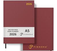 Pinnora Diary 2026 A5 Day Per Page, Burgundy Year Planner Organiser 2026 Day Per Page, 2026 Planner, Home, School & Office, Hard Back 2026 Diaries, A5 & A4 2026 Diary in Day Per Page & Week To View