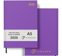 Pinnora Diary 2026 A5 Day Per Page, Mauve Year Planner Organiser 2026 Day Per Page, 2026 Planner, Home, School & Office, Hard Back 2026 Diaries, A5 & A4 2026 Diary in Day Per Page & Week To View