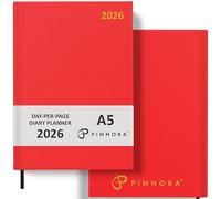 Pinnora Diary 2026 A5 Day Per Page, Red Year Planner Organiser 2026 Day Per Page, 2026 Planner, Home, School & Office, Hard Back 2026 Diaries, A5 & A4 2026 Diary in Day Per Page & Week To View