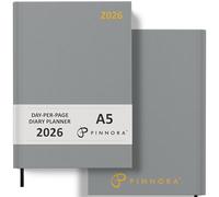 Pinnora Diary 2026 A5 Day Per Page, Slate Grey Year Planner Organiser 2026 Day Per Page, 2026 Planner, Home, School & Office, Hard Back 2026 Diaries, A5 & A4 2026 Diary in Day Per Page & Week To View