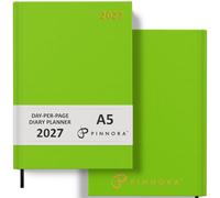 Pinnora Diary 2027 A5 Day Per Page, Lime Green Year Planner Organiser 2027 Day Per Page, 2027 Planner, Home, School & Office, Hard Back 2027 Diaries, A5 & A4 2027 Diary in Day Per Page & Week To View