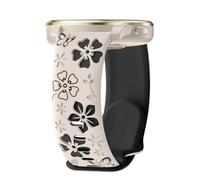 PinnWaa 20mm Silicone Watch Band Compatible with Garmin Forerunner 570 42mm/Approach S50/S44, Floral Engraved, Two-Tone Soft Silicone, Sport Strap Women for Forerunner 165/165 Music - Starlight/Black