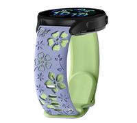 PinnWaa 20mm Silicone Watch Band Compatible with Garmin Forerunner 570 42mm/Approach S50/S44, Floral Engraved, Two-Tone Soft Silicone, Sport Strap Women for Forerunner 165/165 Music - Purple/Green