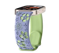 PinnWaa 22mm Silicone Watch Band Compatible with Amazfit Balance 2/GTR 4/3 Pro/3/2 eSIM/2e/GTR 47mm/Bip 6/5/5 Unity/Balance 2/Balance, Floral Engraved, Two-Tone Soft Strap - Purple/Green
