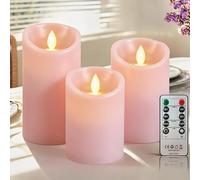 PinnWaa Flameless LED Pillar Candles, 3 Pack, Real Wax, Remote Timer, Pink
