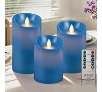 PinnWaa Flameless LED Pillar Candles, 3 Pack, Real Wax, Remote Timer, Red