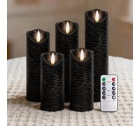 PinnWaa Flameless LED Pillar Candles, 5 Pack, Real Wax, Remote Timer, Black