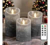 PinnWaa LED Candles Tea Lights 3 Pack, Battery Operated with Remote Control and Timer, Real Wax Candle Warm White Flickering Dimmable Electric Flameless Candle for Household, Party Decoration - Grey