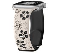 PinnWaa Silicone Watch Band Compatible with Apple Watch Series 11/10 42mm/SE 3 40mm, Floral Engraved, Two-Tone Soft Silicone, Sport Strap Men and Women for Watch Series 3/2/1 38mm - Starlight/Black
