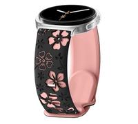 PinnWaa Silicone Watch Band Compatible with Galaxy Watch 9 40mm 44mm / Galaxy Watch 8 40mm 44mm / Galaxy Watch 8 Classic 46mm, for Medium to Large Wrists, Floral Two-Tone Strap - Black/Pink