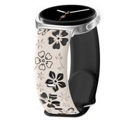 PinnWaa Silicone Watch Band Compatible with Samsung Galaxy Watch 8 40mm/44mm/8 Classic 46mm, Floral Engraved, Two-Tone Soft Silicone, Sport Strap for Samsung Galaxy Watch 8/8 Classic - Starlight/Black