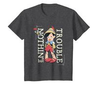 Pinocchio Nothing But Trouble T-Shirt, Youth, Dark Heather Grey, Small