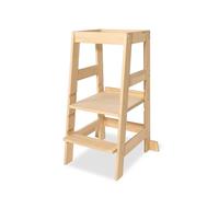 PINOLINO Fino Learning Tower, Natural, Height-Adjustable Kitchen Tower Made of Untreated Solid Beech, Sturdy Learning Tower, Montessori Inspired