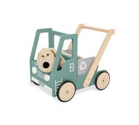 Pinolino Fred Wooden Dumper Truck with Brake System Rubberised Wooden Wheels and Tilting Trough, Green and Colourful Varnish