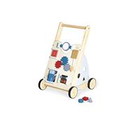 Pinolino Titus Activity Walker Grey with Various Playing Options, Rubberised Wooden Wheels, Lime Wood and MDF, Clear and Colourful Varnish