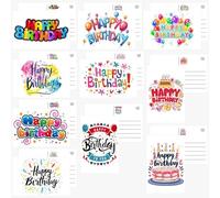 Pinovk 100 Pack Happy Birthday Cards - Assortment Bulk Birthday Greeting Cards Blank Happy Birthday Postcards 4x6 Inches, 10 Unique Designs, Ideal for Kids, Men, Women, and Elderly