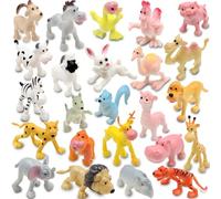Pinowu Cartoon Animals 24pcs, Mini Wild Animals Toys Kit, Jungle Animal Figures Set - Tiger Lion Hippo Sheep Deer Duck for Kids Party Favors School Rewards Birthday Gift Educational Toy
