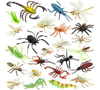 Pinowu Insect Toy Figures for Kids Boys (24 Pack), 2-4" Fake Bugs - Spiders, Cockroaches, Scorpions, Crickets, Lady Bugs, Mantis and Worms for Education and Christmas Party Favors