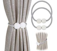 Pinowu Magnetic Curtain Tiebacks Convenient Drape Tie Backs (2 Pack) - Pearl Decorative Rope Holdback Holder for Small, Thin or Sheer Window Drapries (Gray)