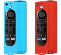 Pinowu Silicone Remote Case (2pcs) Compatible for Fire TV Stick 4K Max/Insignia/Pioneer/Fire TV 4-Series/Omni (QLED) Series Alexa Voice Remote Enhanced w/Lanyard (Red and Turquoise, NOT Glow)