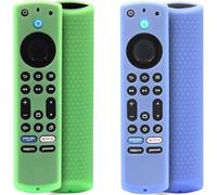 Pinowu Silicone Remote Case (2pcs) for Fire TV Stick 4K Max (2nd)/ Insignia/Pioneer/Omni (QLED) Series Alexa Voice Remote Enhanced w/Lanyard (Green,Sky Blue,Glow)