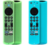 Pinowu Silicone Remote Case (2pcs) for Fire TV Stick 4K Max (2nd) / Insignia/Pioneer/Omni (QLED) Series Alexa Voice Remote Enhanced w/Lanyard (Green,Turquoise,Glow)