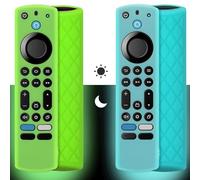 Pinowu Silicone Remote Case (2pcs, Glow in the Dark) for Firestick 4K Max/Hisense/Toshiba/Insignia/Pioneer/Omni (QLED) Series Alexa Voice Remote Enhanced w/Lanyard (Green + Turquoise)