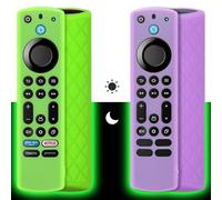Pinowu Silicone Remote Case (2pcs, Glow in the Dark) for Firestick 4K Max/Hisense/Toshiba/Insignia/Pioneer/Omni (QLED) Series Alexa Voice Remote Enhanced w/Lanyard (Green + Purple)