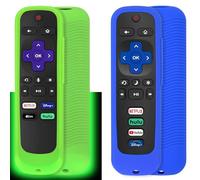 Pinowu Universal Remote Case (2pcs) Compatible with Roku Smart TV Steaming Stick Remote/Roku Voice Remote/Roku Premiere/Roku 2/3/4 Remote with Wrist Strap (Green Glow & Blue NOT Glow)