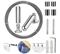 Pinowu Wall Mount Curtain Rod Set for Art Display - Stainless Steel Photo Hanging Clothesline Window Curtain Tension Wire Multi-purpose Crafts Organizer (5 Metres)