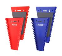 PINOZE 4-Piece Magnetic Wrench Organizer, 48-Slot Wrench Rack Tool Trays, Durable ABS Spanner Holder for Tool Box Drawer Chest, SAE (1/4" to 1-1/16") & Metric (6 to 24mm), Red/Blue