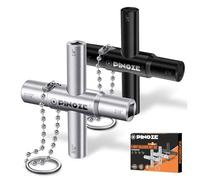 Pinoze 4 Way Sillcock Water Key, 1/4", 9/32", 5/16", 11/32", 2-Pack Steel Multi-Function Utility Key with Keychain for Sillcocks Faucets Valves Spigots, Silver & Black