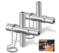 Pinoze 4 Way Sillcock Water Key, 1/4", 9/32", 5/16", 11/32", 2-Pack Steel Multi-Function Utility Key with Keychain for Sillcocks Faucets Valves Spigots