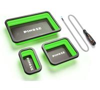 PINOZE Collapsible Magnetic Parts Organizer Trays & 12" Flexible Magnetic Pickup Tool, 3 Different Size Magnet Tool Trays & Pick-Up Sweeper for Screw, Bolts, Nuts, Washers, Pins and Metal Parts, Green