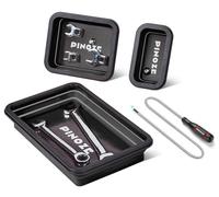 PINOZE Collapsible Magnetic Parts Organizer Trays & 12" Flexible Magnetic Pickup Tool, 3 Different Size Magnet Tool Trays & Pick-Up Sweeper for Screw, Bolts, Nuts, Washers, Pins and Metal Parts, Black