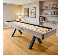 PINPOINT 2-in-1 Shuffleboard Table Game Set - Full-Size 9ft Shuffleboard with Dining Table Conversion, Pucks, Wax & Brush Included - Premium Indoor Games Table for Home, Bars & Clubs
