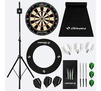 PINPOINT Freestanding Darts Bundle - Regulation Sisal Dartboard with Stand, Rubber Darts Mat, EVA Surround, Brass Darts & Moulded Flights - Indoor Home & Game Room Set (Classic Tour)