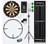 Pinpoint Premium Home Darts Bundle - Regulation Brazilian Sisal Dartboard, 360° LED Surround Light, Checkout Mat with Official Oche, Brass Darts & Accessories, Stand or Cabinet Option (Freestanding)