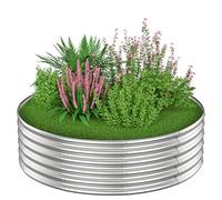 PINPON 120x 120x 30cm Round Galvanized Raised Garden Bed Outdoor, Large Metal Planter Box for Vegetables, Flower, and Herb Garden, Above Ground Galvanized Steel Garden Bed for Backyard, Patio