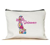 PinPop56 Floral Coquette State Delaware Makeup Bag - Retro Floral State Travel Zippered Makeup Bag Gift For Women - Friends - Delaware Lovers On Birthday - Mothers Day - Holiday, White, 7”x9.8”