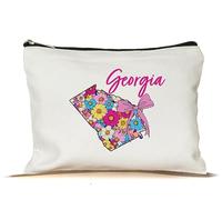 PinPop56 Floral Coquette State Georgia Makeup Bag - Retro Floral State Travel Zippered Makeup Bag Gift For Women - Friends - Georgia Lovers On Birthday - Mothers Day - Holiday, White, 7”x9.8”