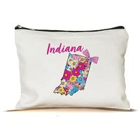 PinPop56 Floral Coquette State Indiana Makeup Bag - Retro Floral State Travel Zippered Makeup Bag Gift For Women - Friends - Indiana Lovers On Birthday - Mothers Day - Holiday, White, 7”x9.8”